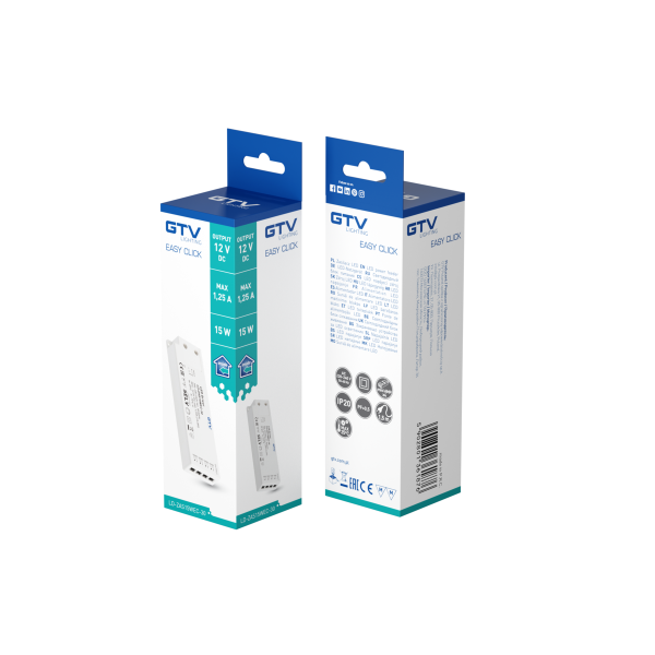Трансформатор GTV SLIM EASY CLICK 12V 15W з проводом і miniAMP